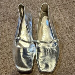 Zara metallic silver ballet flats size 40 (9) great condition